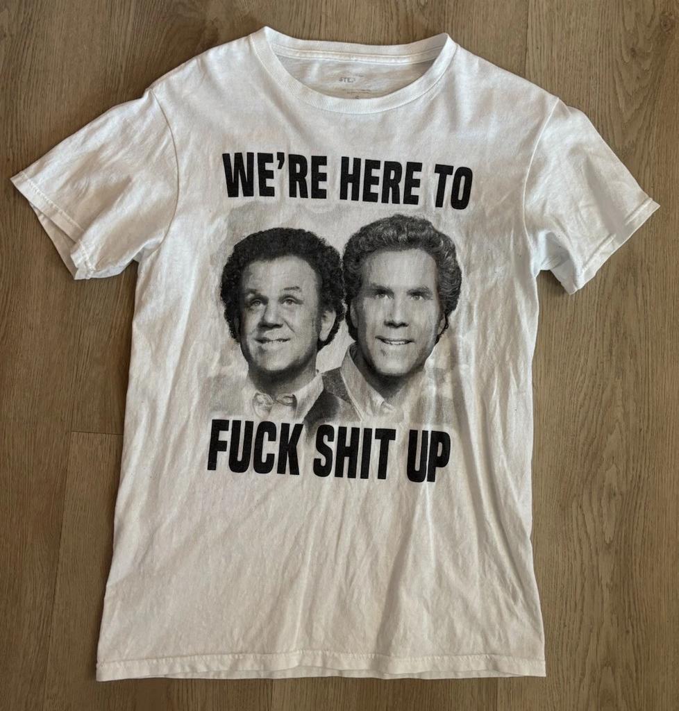 Official Step Brothers We're here to F*** S*** Up 100% Cotton T-shirt Mens Tees Top Adult Small White GUC