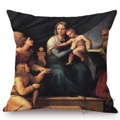 Renaissance Raffaello Saint Virgin Mary Madonna Oil Painting Art Sofa Throw Pillow Case Da Vinci Goose Linen Chair Cushion Cover