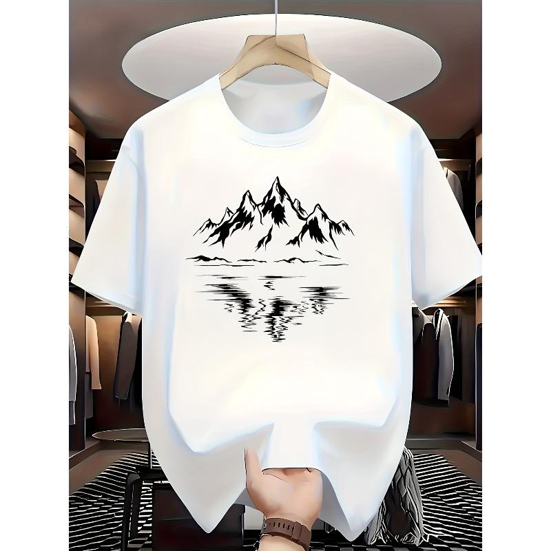 

Європейські розміри Чоловіча літня повсякденна футболка з круглим вирізом та геометричним візерунком гір, виготовлена з легкого трикотажу з невеликим вмістом еластану 4XL білий