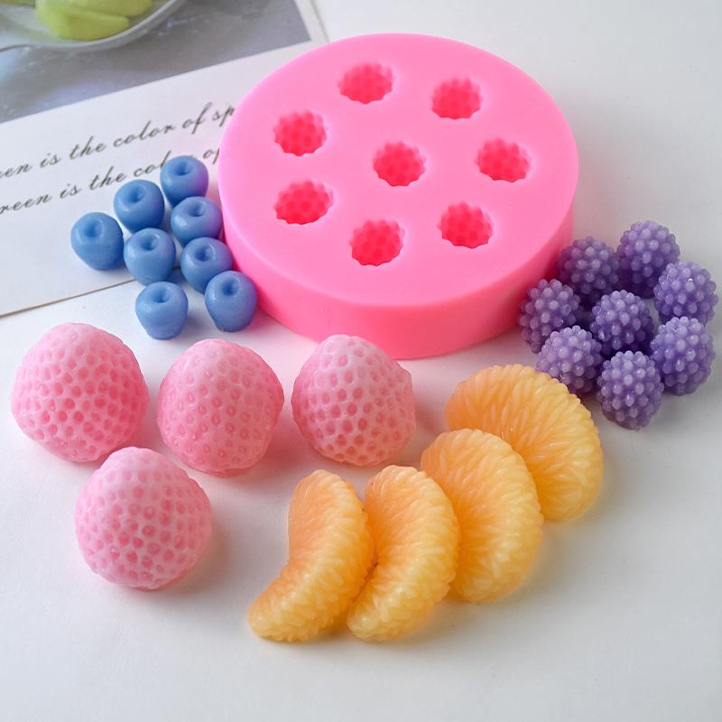 Silikon Fondantform für Fruchtserie: Orange, Erdbeere, Blaubeere, Himbeere