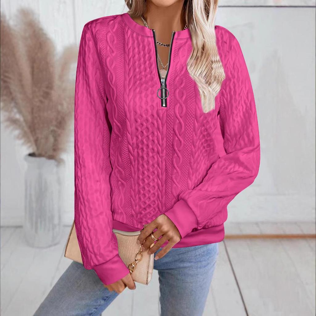 2024 Autumn/Winter European & American Casual Zipper Neckline Long Sleeve Women's Sweatshirt