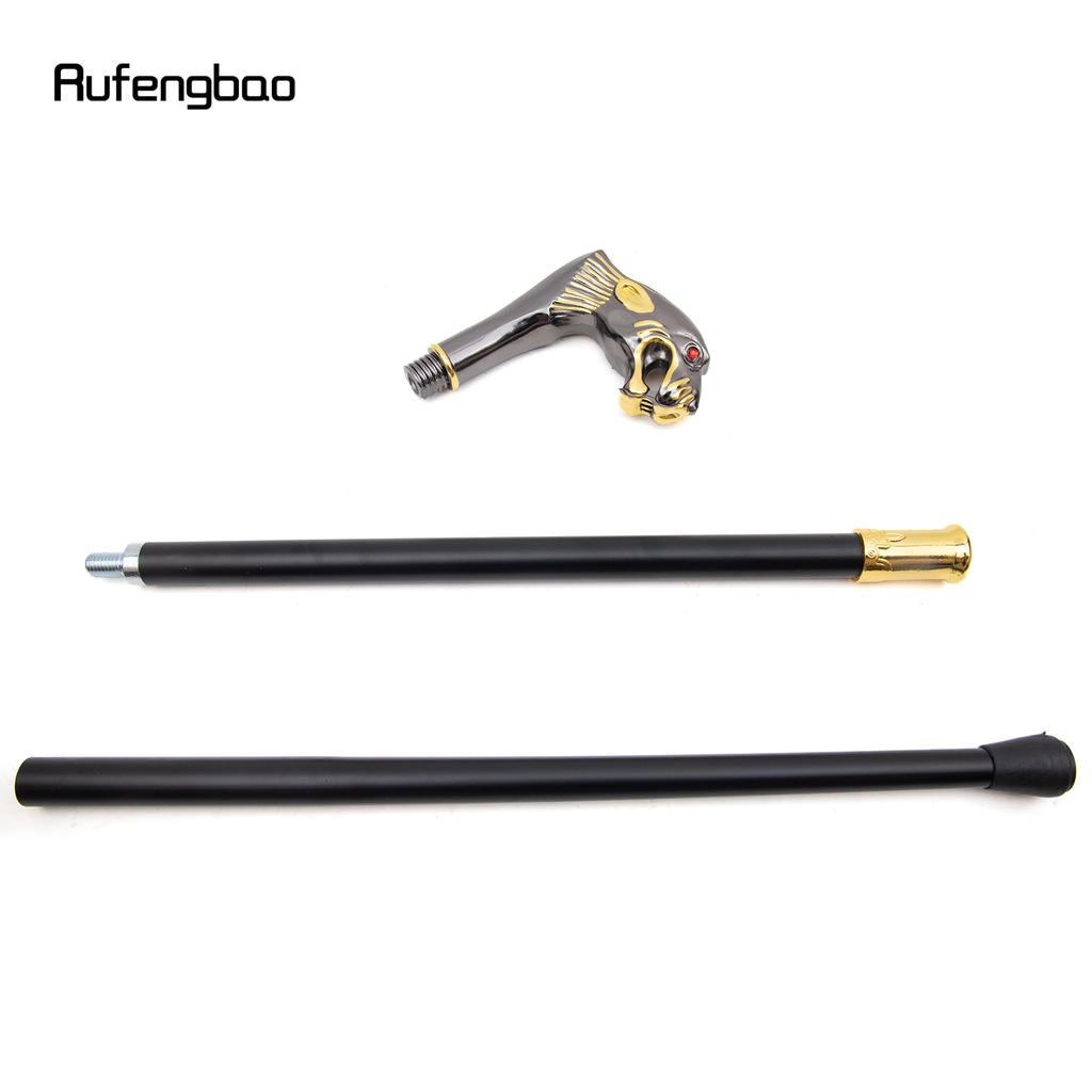 Golden Black Leopard Red Eye Luxury Fashion Cosplay Walking Stick Party Decorative Cane Elegant Crosier Knob Stick 92cm