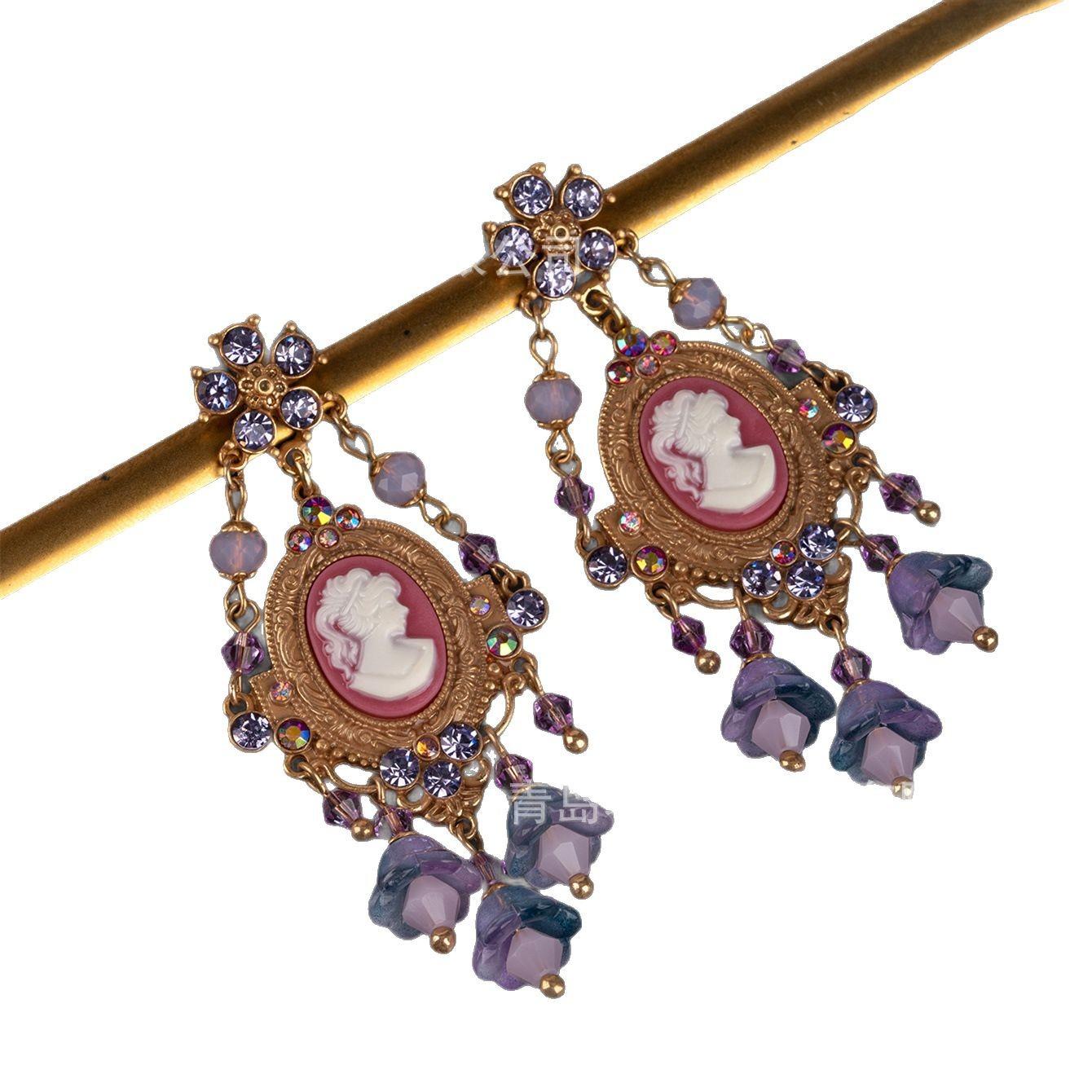 2026 Cameo Relief Portrait Gold Court Style Earrings, Heavy Industry Retro New Earrings