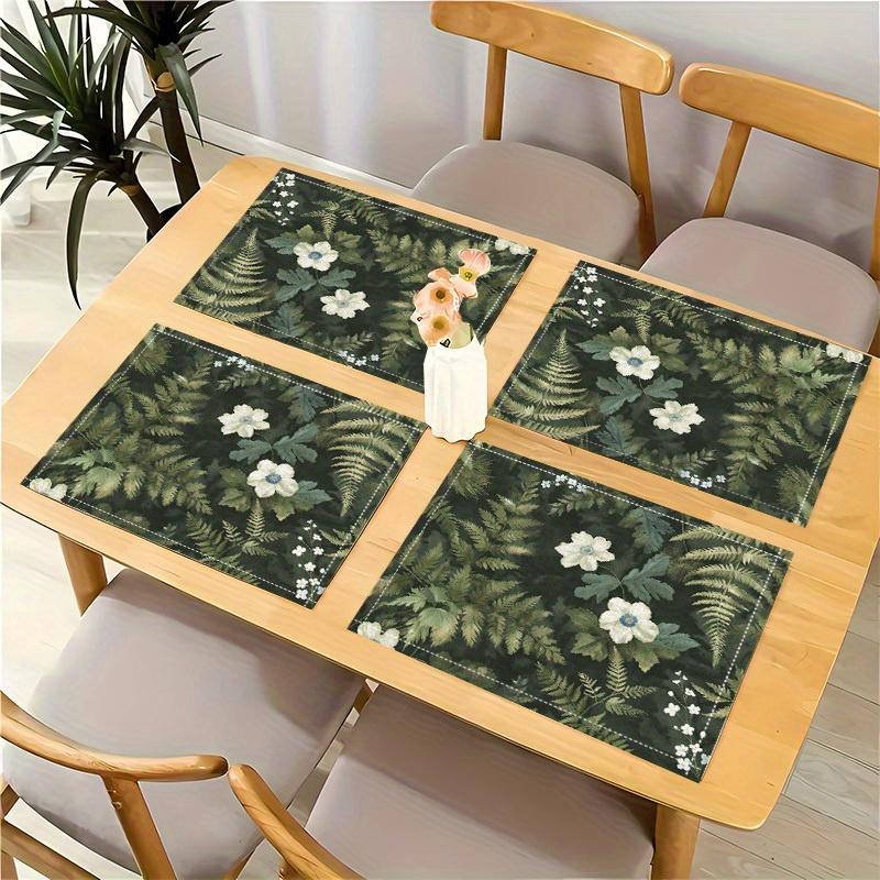 4 Pcs Placemat Table Mat Farmhouse Wind Non-slip Linen Placemats Floral Print Family Party Decoration Machine Washable