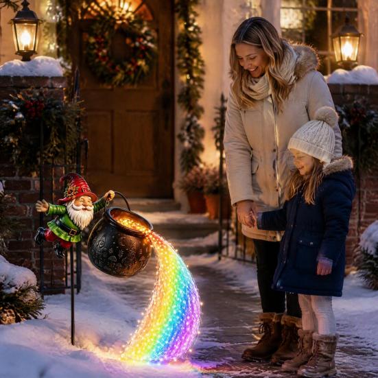 Solar-Weihnachts-Gartenleuchten Erdspießleuchte, Santa gießt fließende LED-Lichterketten, Bunte magische Strombetriebene Dekorationen Lichteffekt, Außenbereich
