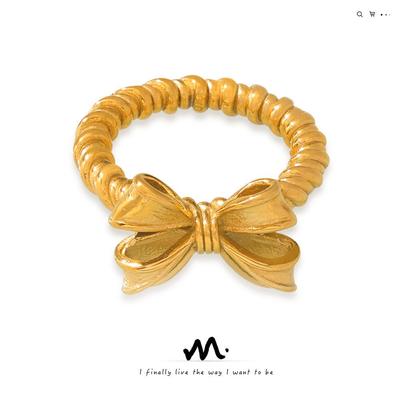 Korean Fashion Bow Twist Ring - Gold-Plated Titanium Steel Geometric Design