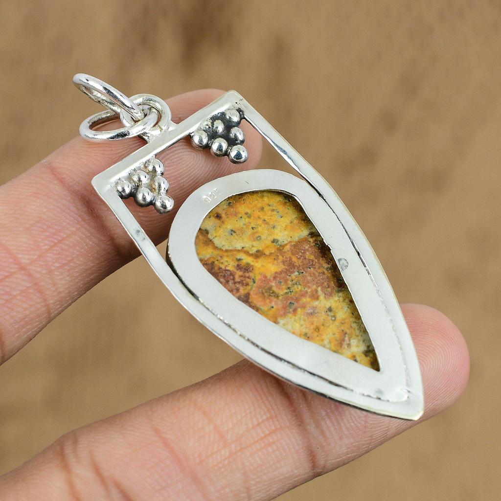 Anniversary Gift For Her Natural Picture Jasper Gemstone Pendant 925 Silver