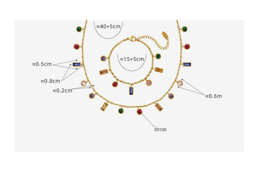 Luxury Multi-color Zircon Jewelry Set: Tassel Necklace with Niche Design Titanium Steel Bracelet