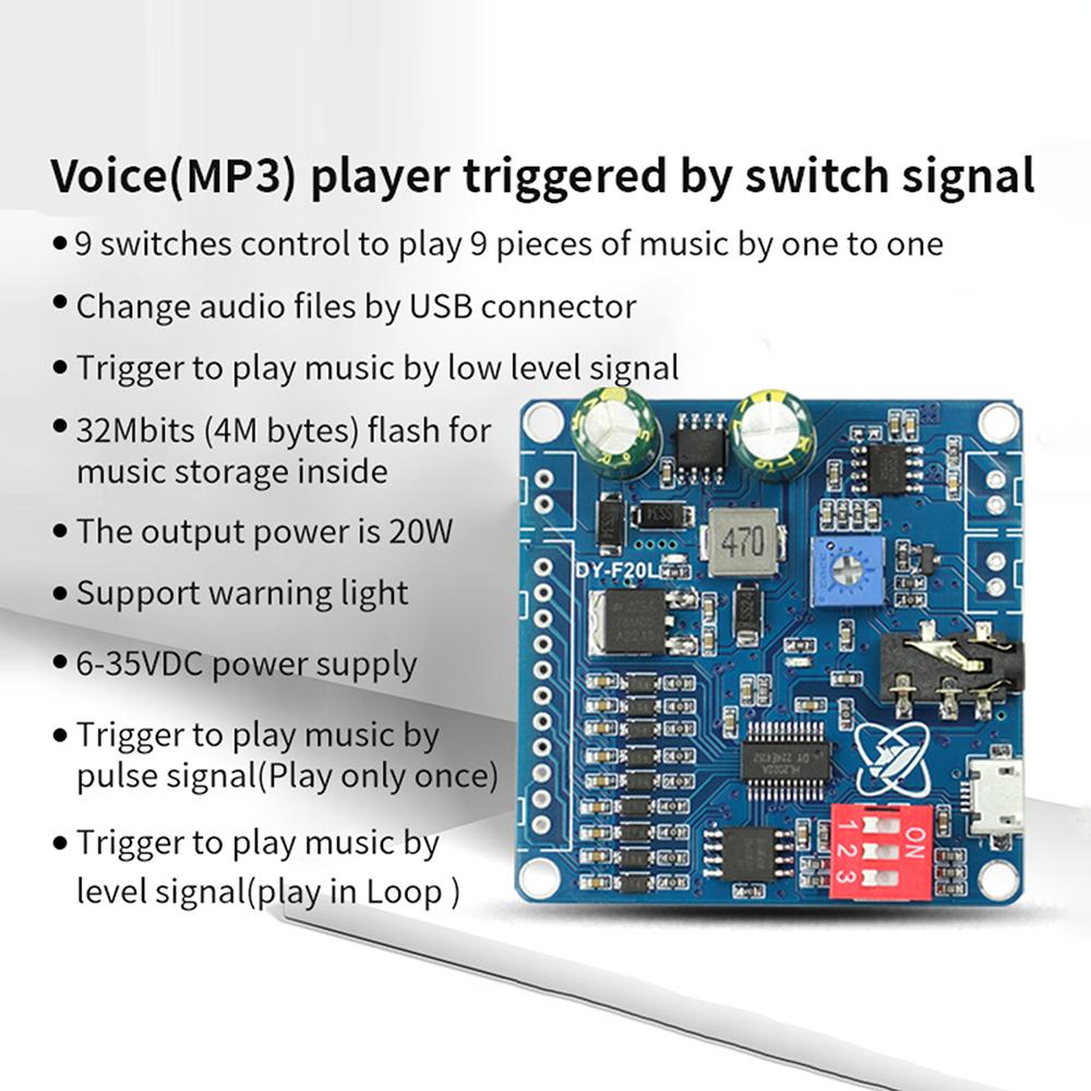 DC 6-35V Voice Playback Module 12V 24V 10W 20W 9 Channel One-To-One Independent Low-Level Trigger Amplifier Board DY-F20L