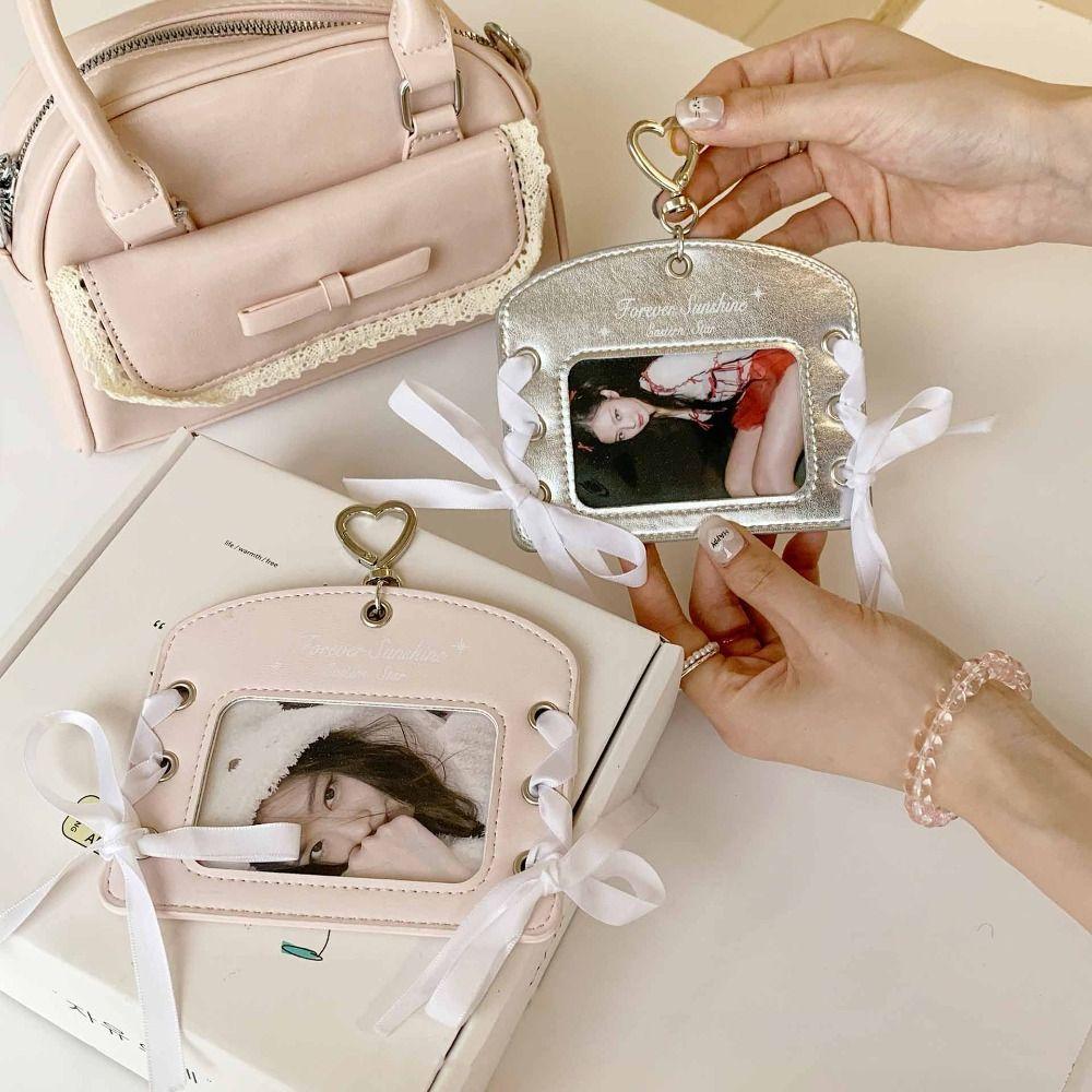 Korean Idol Balletcore Photocard Holder Ribbon DIY PU Photocard Holder ID Card Cover Korean Style Bus Card Holder Student