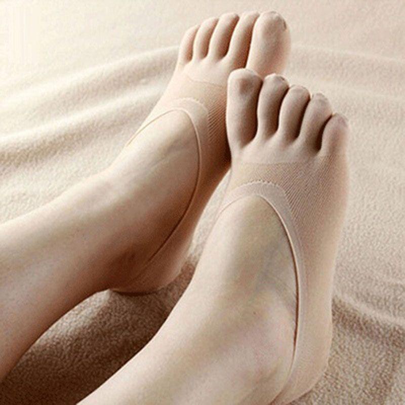 Ladies Cotton Fashion Blend Lace Antiskid Invisible Low Cut Socks Toe Sock Ankle