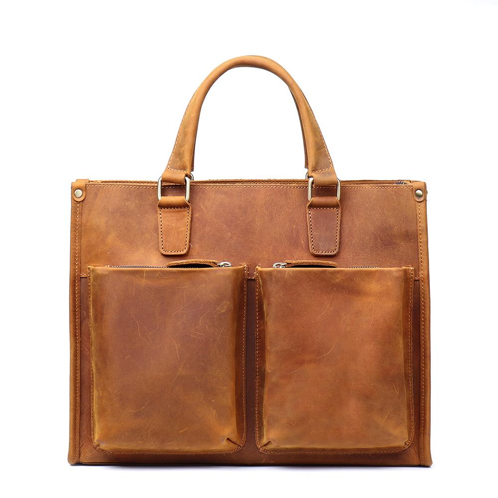 Men'S Laptop Bag Crazy Horse Leather Women'S Shoulder Crossbody Bag Large Capacity Leather Briefcase