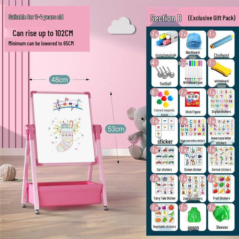 Kids' Double-Sided Magnetic Blackboard & Whiteboard: Erasable Drawing & Writing Stand with Coloring and Graffiti Features