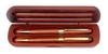 Takizawa Rosewood Rotating Ballpoint Pen and Mechanical Pencil Set In Wooden (1455 Flat, 2-Pack) Case, Brown, T22-Q-RW1455-2