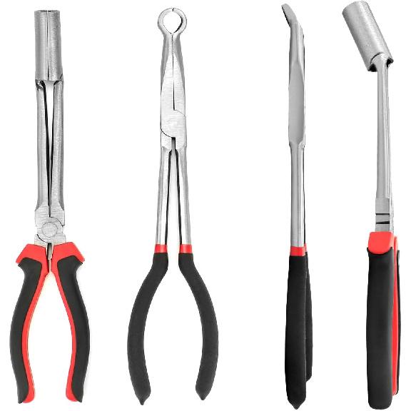 QWORK Car Spark Plug Wire Removal Pliers Tool, Sleeve Type Spark Plug Puller + Round Spark Plug Pliers, QS30577