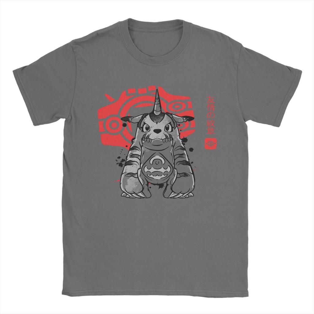 Print Friendship Sumi-e T Shirt Men Crewneck Short Sleeve Tops Shirts Digimon Nostalgic Anime Cotton Summer Tops