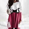 Women Plus Size Cat Printing Pullover Long Sleeve Sweatshirt Shirts Tops