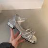 New Women's Sandals with Rhinestones Single Shoes and Thick Heels