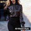 BITCED Dame Mote Casual Ensfarget Trykk Langermet O-hals Bluser & Skjorter