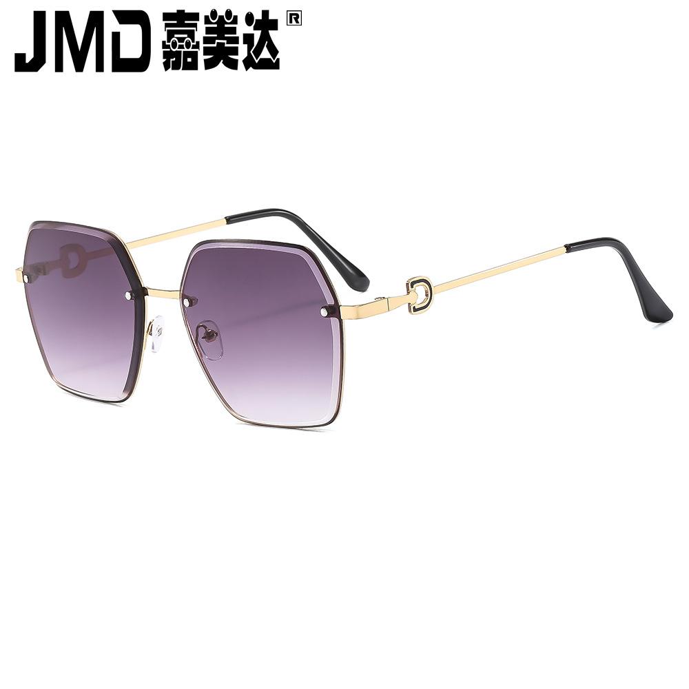 Frameless Trimmed Anti-Ultraviolet Sunglasses Women'S Large Frame Retro Gradual Change Piece Sunglasses