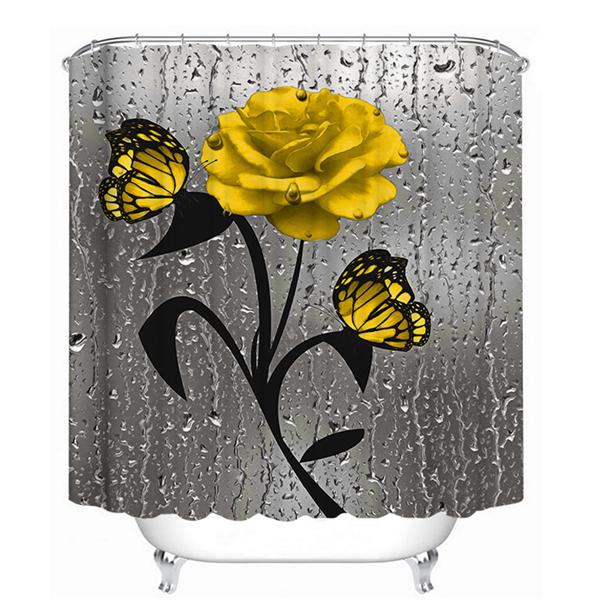 4PCS Flowers Rose Print 3D Shower Curtain Waterproof Polyester Bathroom Curtain Anti-slip Bath Mat Toilet Rugs Carpet Bath Sst Decor