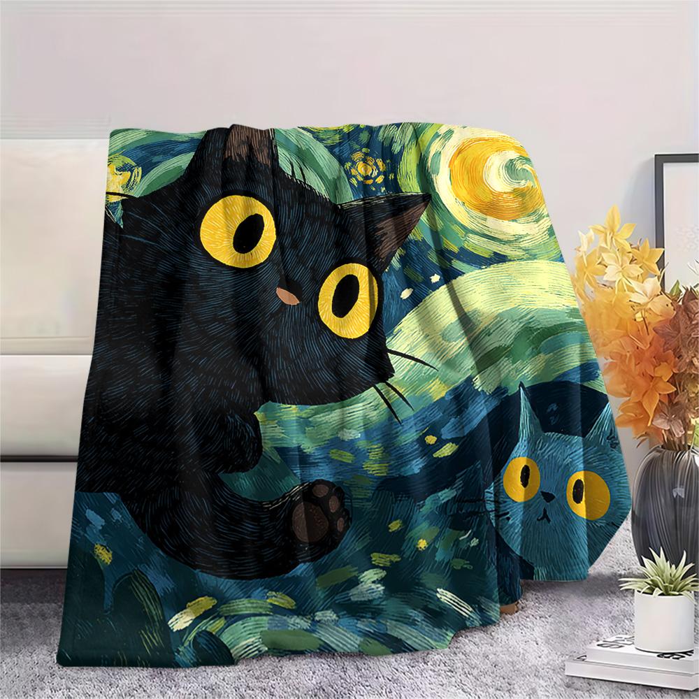 

Black Cat Print Flannel Blanket, High quality Comfortable for All Seasons, Home Decor, Warmth and Comfort, Perfect for Christmas Gifts 80cm x 120cm