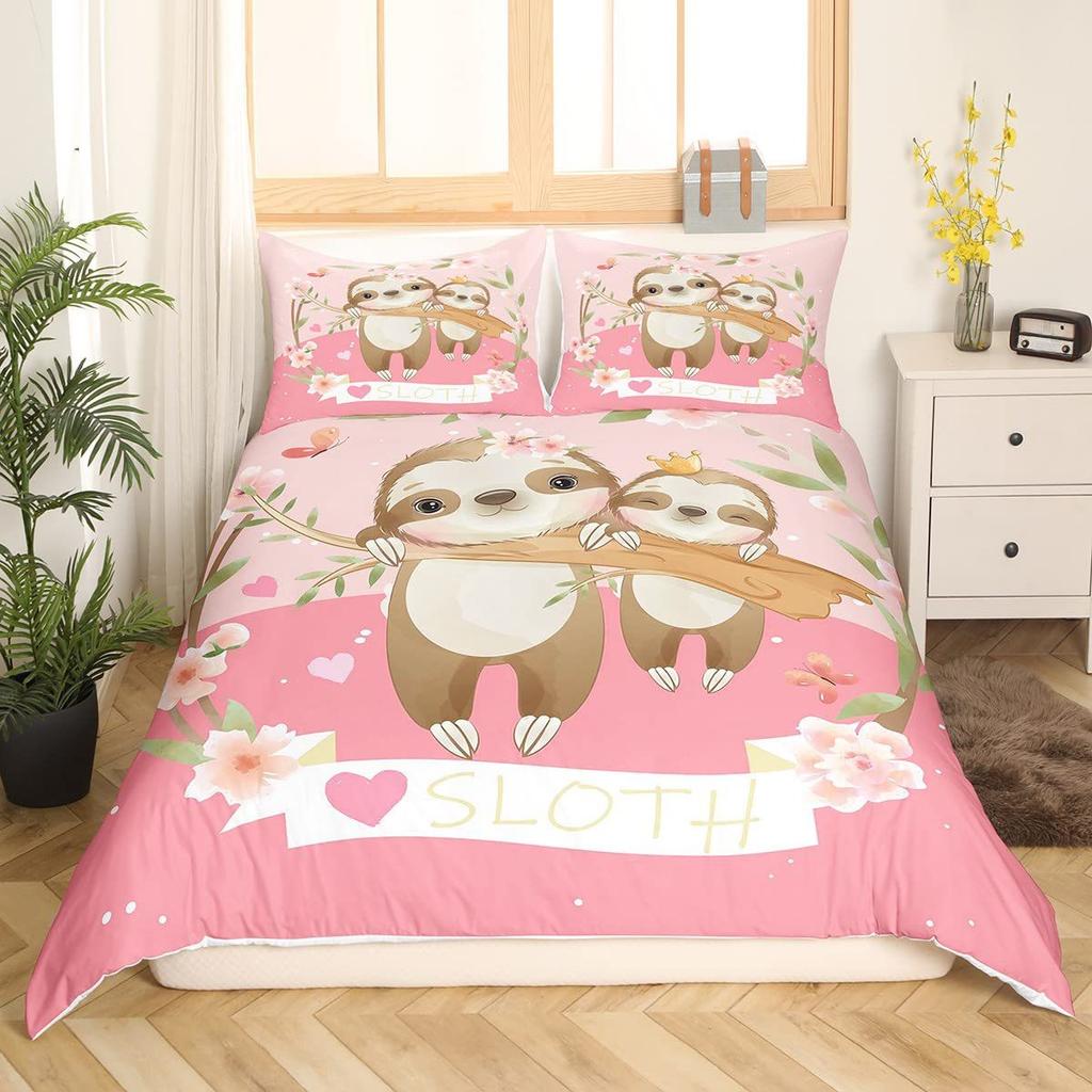Cartoon Sloth Duvet Set Three-Piece Children'S Room Decorative Bedding Set