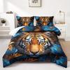 3 szt. Luksusowy komplet pościeli z tygrysem i kwiatami Poszewka na kołdrę Zestaw pościeli z tygrysem i kwiatami Bohemianowy tematyczny zestaw kołdry na łóżko Elegancki tygrys