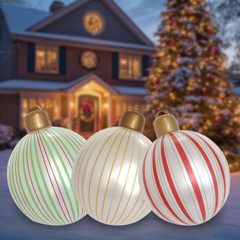 Festival Striped Inflatable Christmas Ball Outdoor Decoration Weather Resistant PVC Yard Decors For Holiday Display