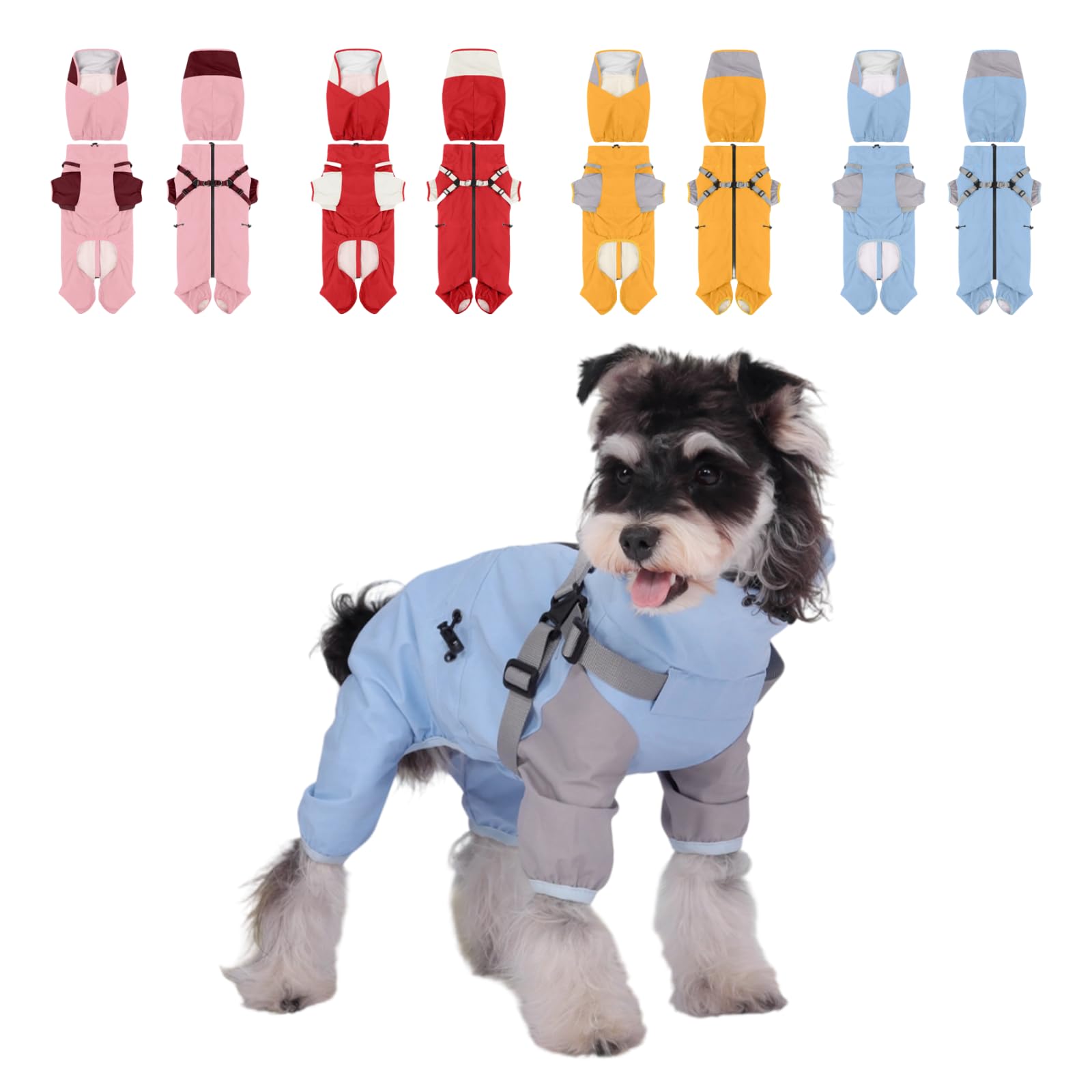 

Dog Raincoat with Integrated Full Coverage for 4 Breathable Easy to Put On and Take for Small and Medium Dogs [GIIPET] Harness, Legs, Hooded, синий