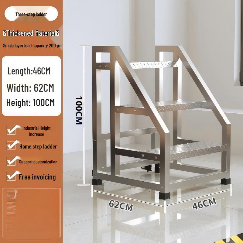 Movable Industrial Household Ladder with Wide Steps & Handrail - 3 or 4 Steps for Outdoor Use