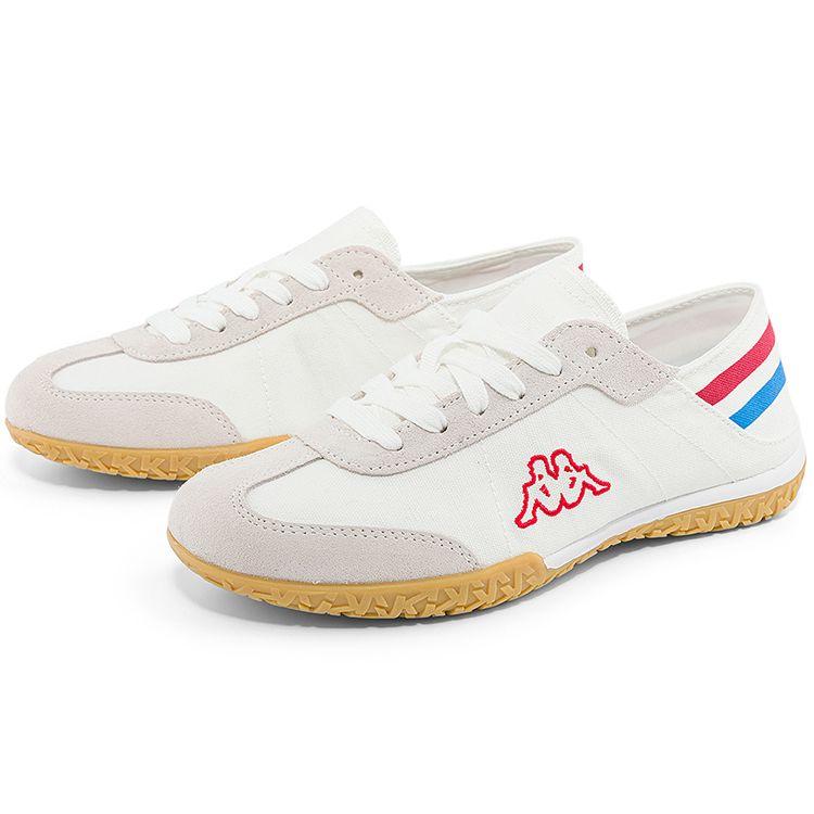 Kappa Fabric Suede Retro Running Shoes Non-Slip Wear-Resistant Low-Top Casual Shoes Unisex Sneakers White Red K0DX5BB03-012A