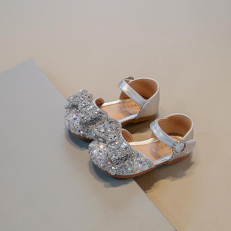 Spring/Summer New Korean Edition Girls' Half Sandals, Baby Girls' Bow Princess Shoes, Girls' Sparkling Dance Performance