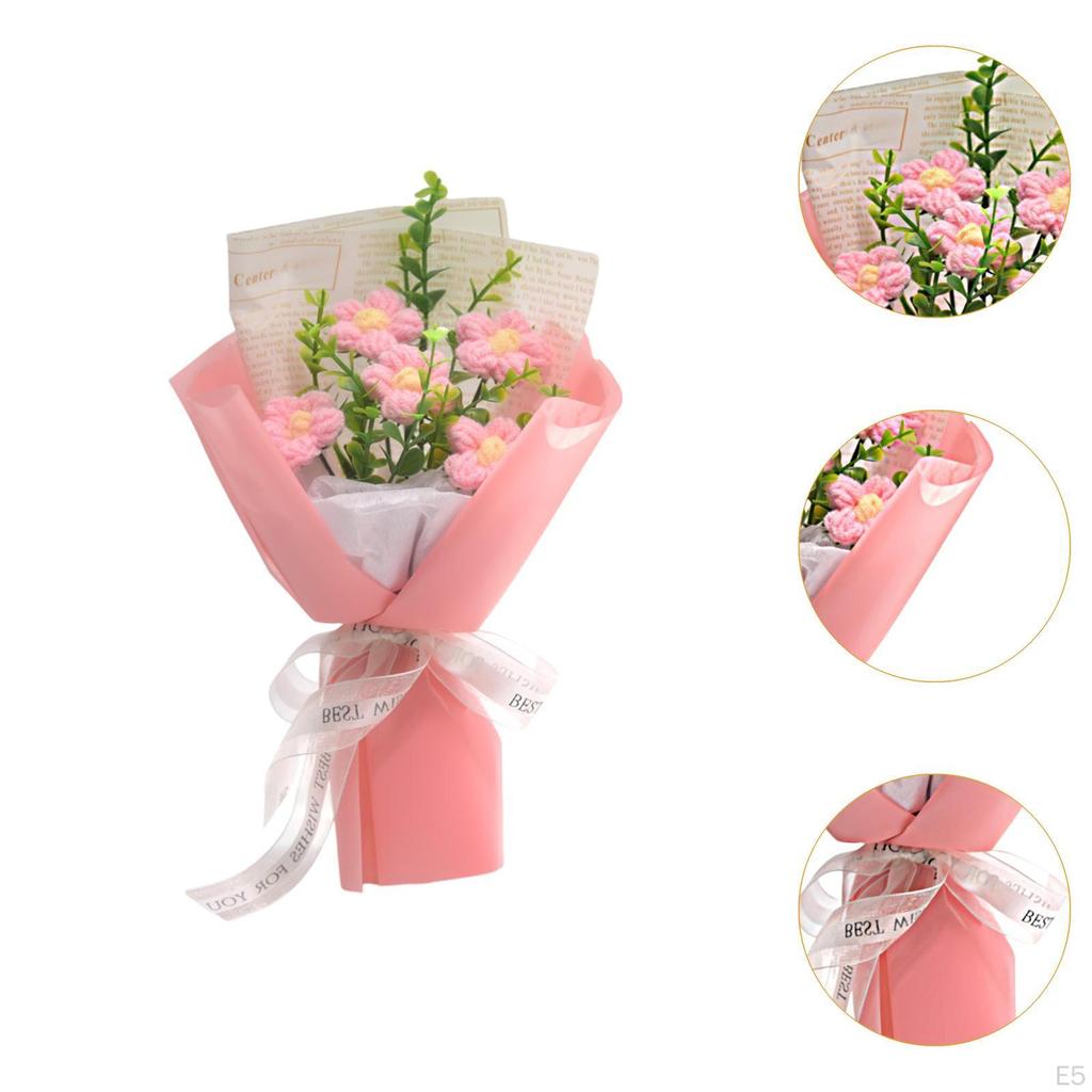 Crochet Flower Bouquet Completed Decoration Gifts Centerpieces Fake Knitted for