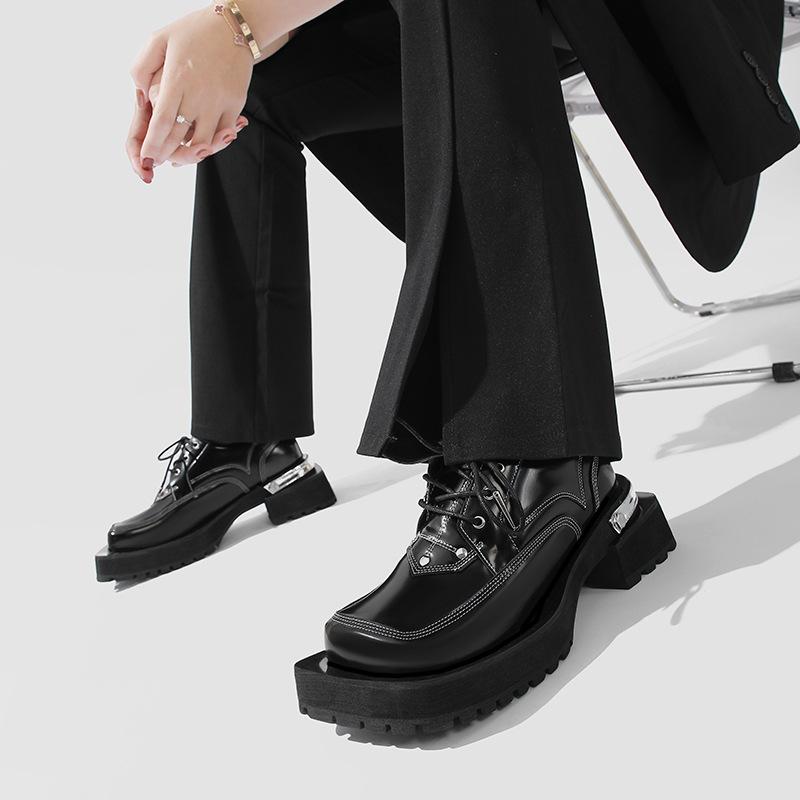 Fashion Fashion Women Platform Shoes Spring 2025 Square Toe Leather High Quality Causal Loafers Female Thick Heels Lady Footwear