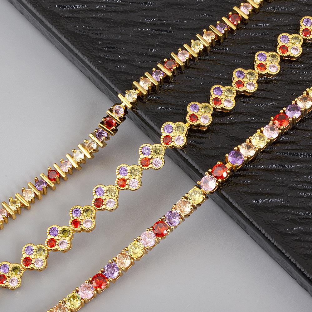 Nidin New Popular Inlaid Colorful Zircon Charm Chain Bracelets 3 Styles For Women Girl Birthday Party Bangle Jewelry Fine Gifts