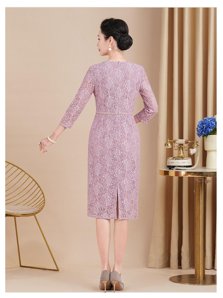 Purple 2025 Spring Mother-of-the-Bride Formal Three-Quarter Sleeve Dress Plus Size