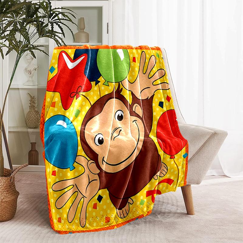 1pc Blanket Curious George Print Design, Lightweight Blanket for Sofa, Bed- Soft &Warm, Gift for All Seasons like Christmas, Halloween