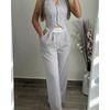 Women Fashion V Neck Sleeveless High Waist Wide Leg Pants Casual Two Piece Set