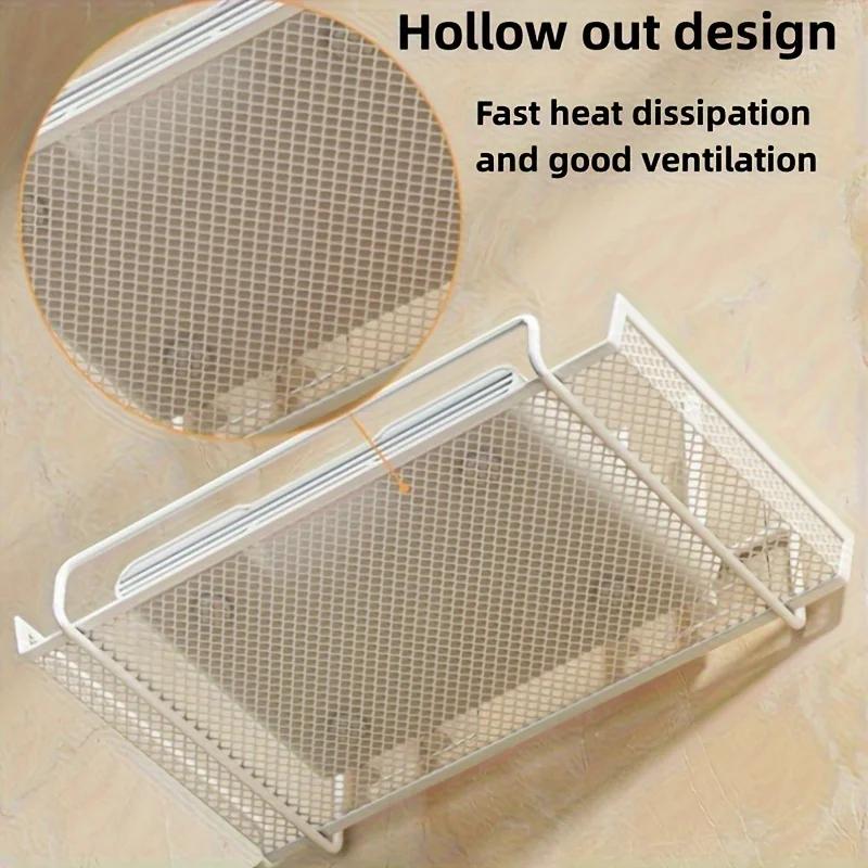 Raft de perete din oțel inoxidabil pentru router, organizator fără găurire, care economisește spațiu, pentru set-top box-uri TV, chei, obiecte mici în sufragerie