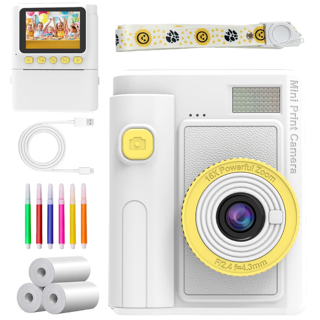 New HD 1080P Kids Print Camera Thermal Paper Instant Print Retro Anytime Photo Video Color Instant Photo Camera Dual Camera