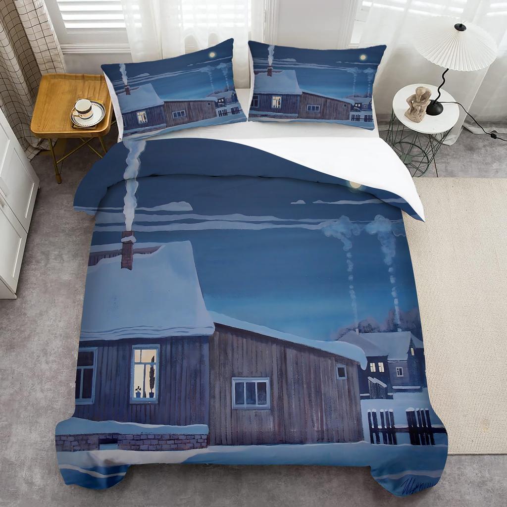 Snowy hut pattern 3d Printed Quilt cover set Home Textiles Polyester Luxury Bedding Set Soft Comfortable Duvet Cover Pillowcases