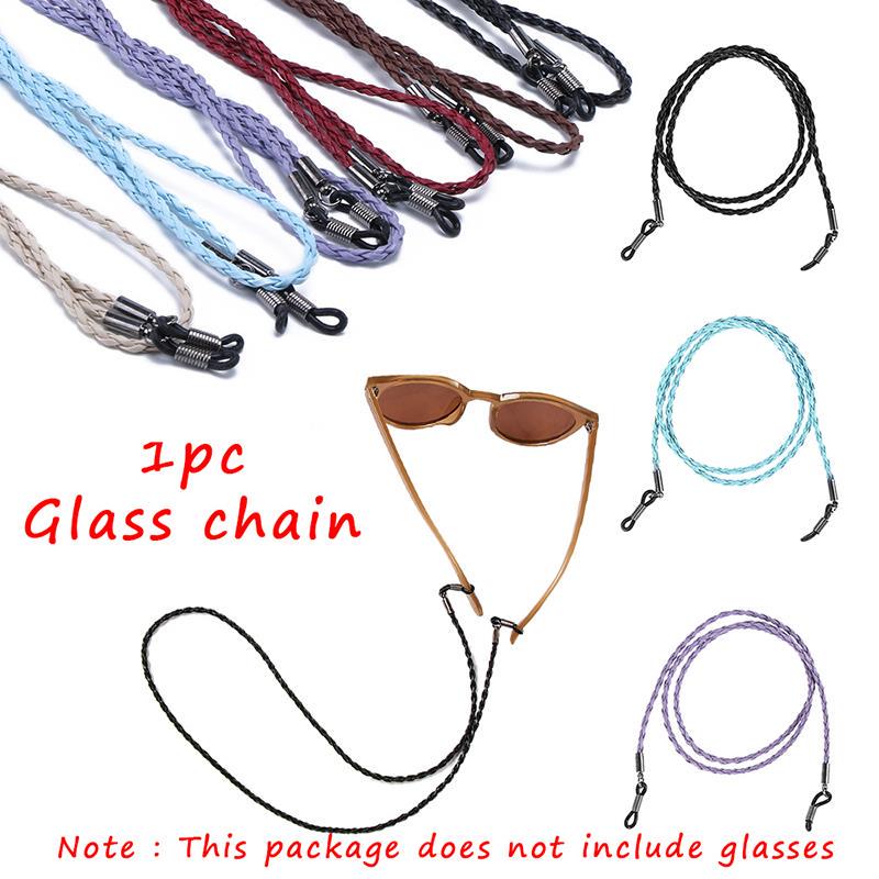 Buy Fashion Solid Color Leather Woven Glasses Neck Strap Rope Band Eyeglass Cord Adjustable at
