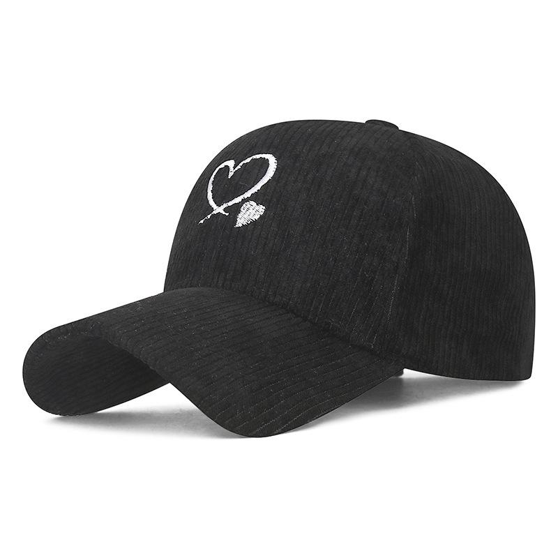 Unisex Versatile Corduroy Heart Baseball Cap with Hard Brim, Adjustable for Sun Protection In Spring and Autumn.