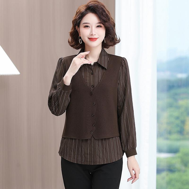 Women s Two-Piece Knit Cardigan Jacket - Fall 2026 Color Block Shirt Collar Design 4XL
