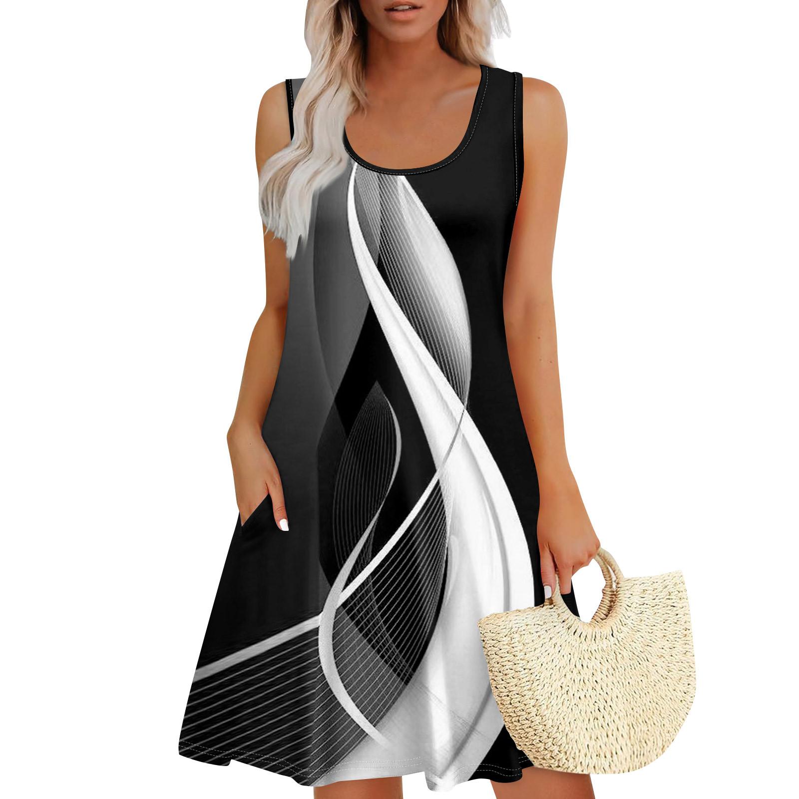 

Женские летние платья, свободные сарафаны без рукавов с U-образным вырезом и карманами XL