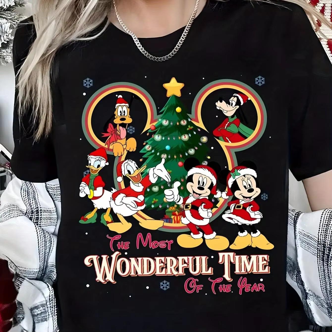 Mickey Christmas Print Trendy Casual New Shortsleeved Loose Pure Cotton Tshirts for Unisex and Unisex S