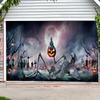 JIT 1pc Halloween Spooky Pumpkin Skull Graveyard Embroidered Garage Door Decorative Hanging Clothzyc