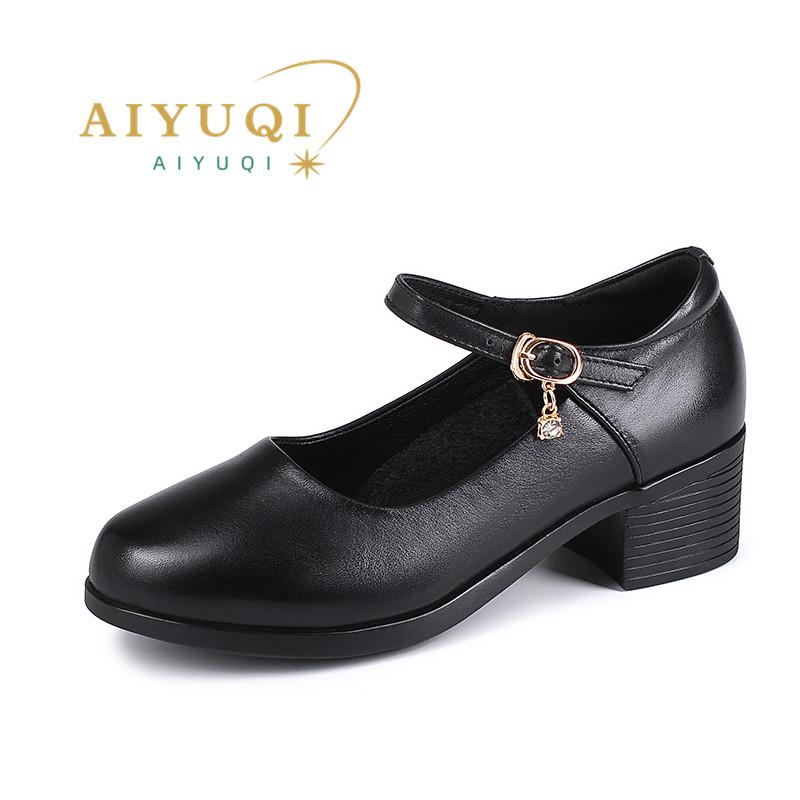 Fashion AIYUQI Women's Shoes Autumn 2025 New Mid-heeled Genuine Leather Mom Shoes Large Size Fashion Non-slip Women's Shoes