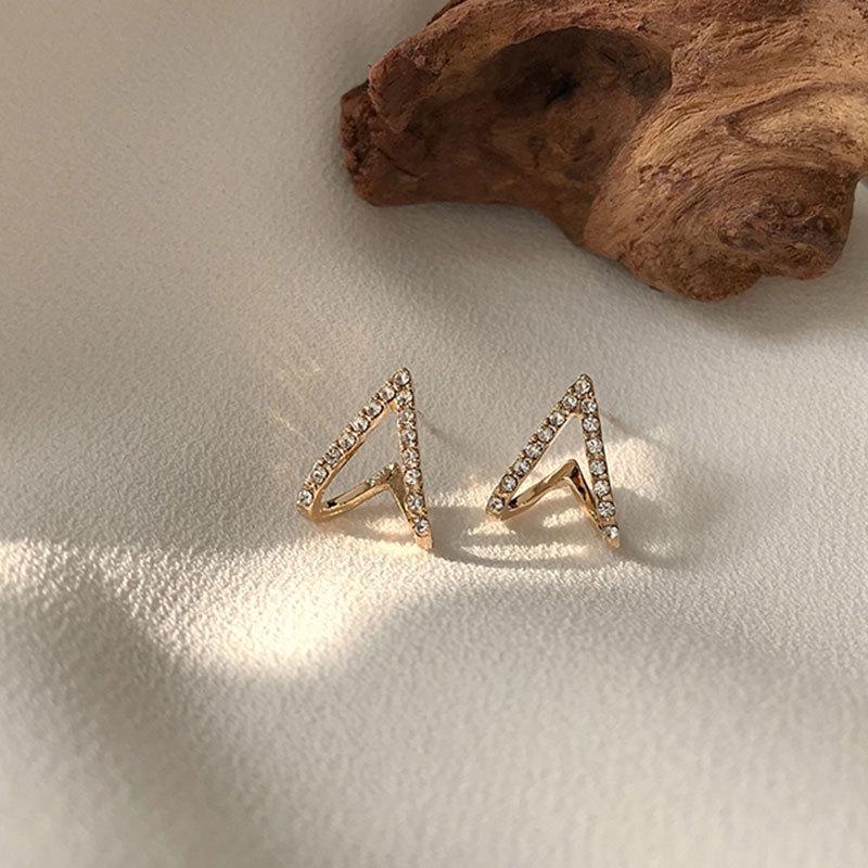 Korean Fashion Geometric Triangle Earrings for Women - 925 Silver Rhinestone Elegant Ear Ornaments 925 Silver Needle